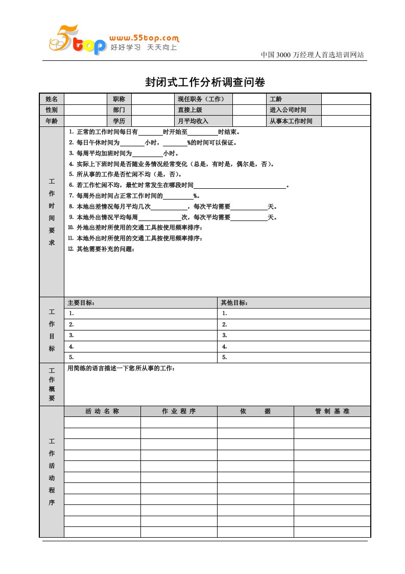 封闭式工作分析调查问卷