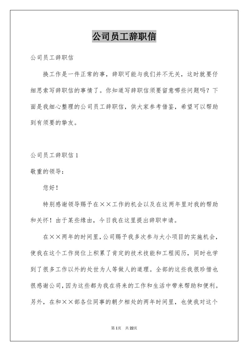 公司员工辞职信范文2