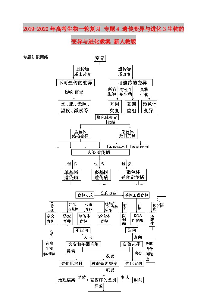 2019-2020年高考生物一轮复习