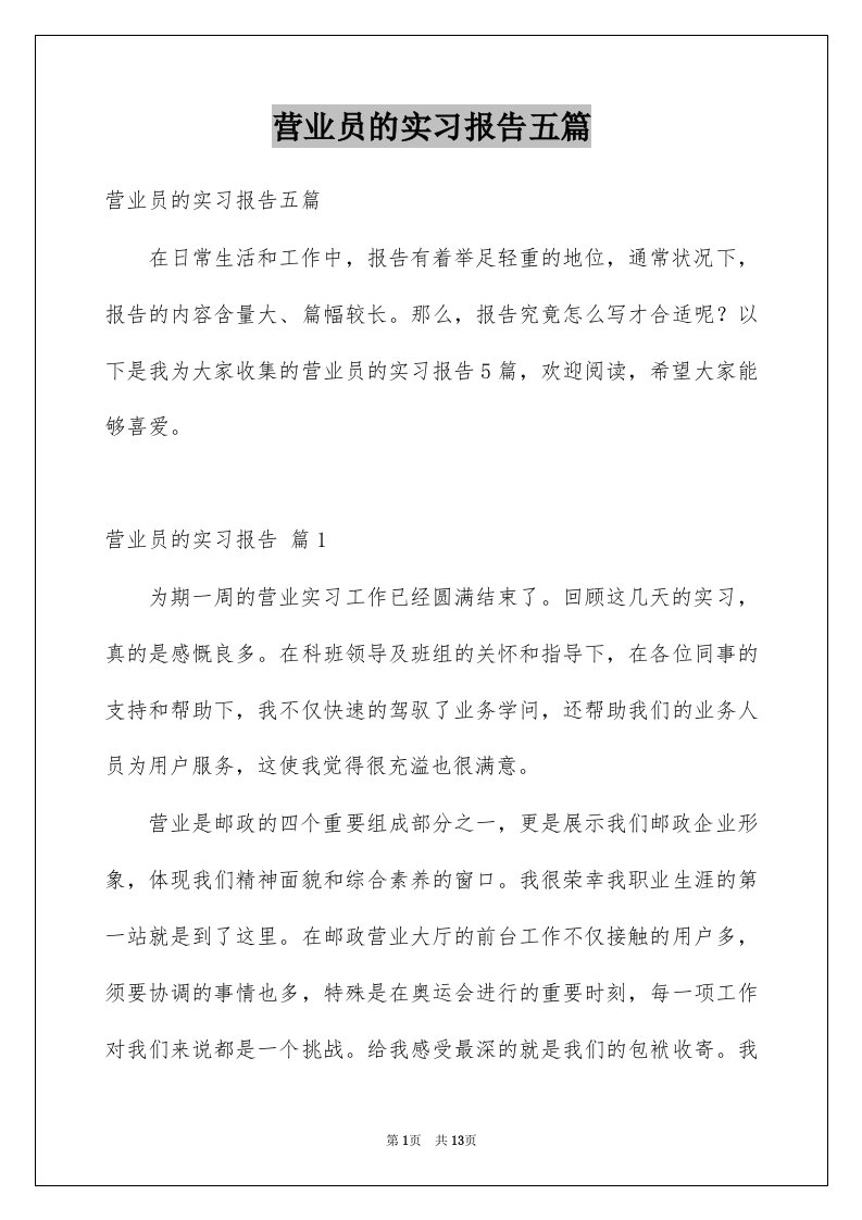 营业员的实习报告五篇