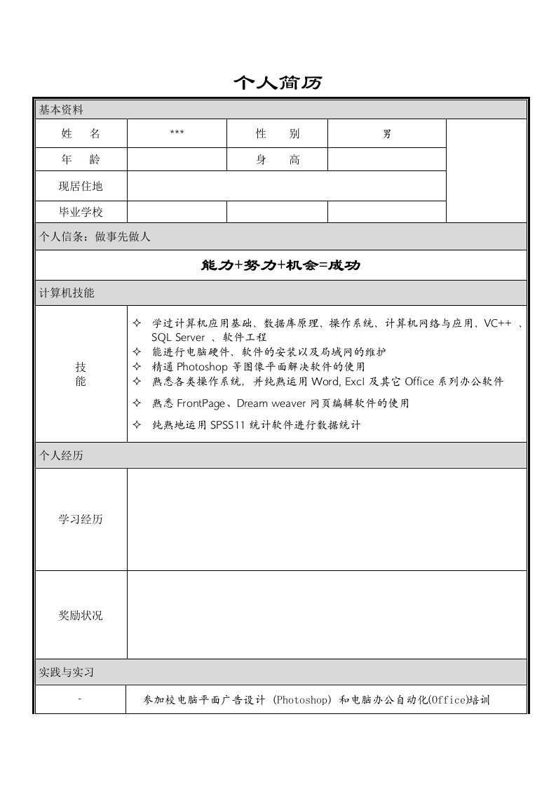 大学毕业生求职简历模板版