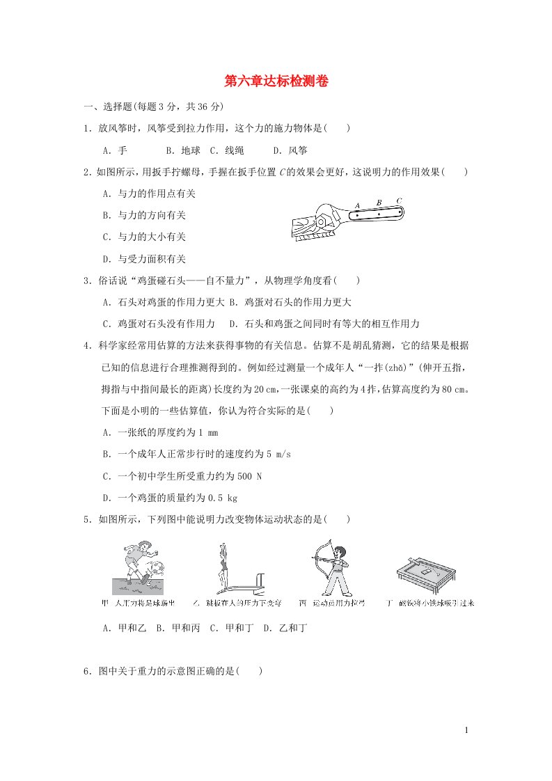 2021八年级物理全册第6章熟悉而陌生的力达标检测卷新版沪科版