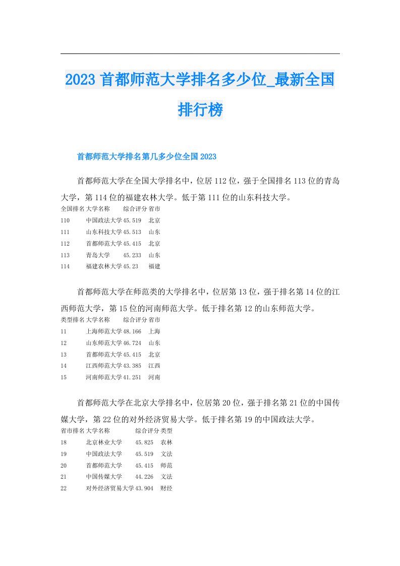 首都师范大学排名多少位_最新全国排行榜