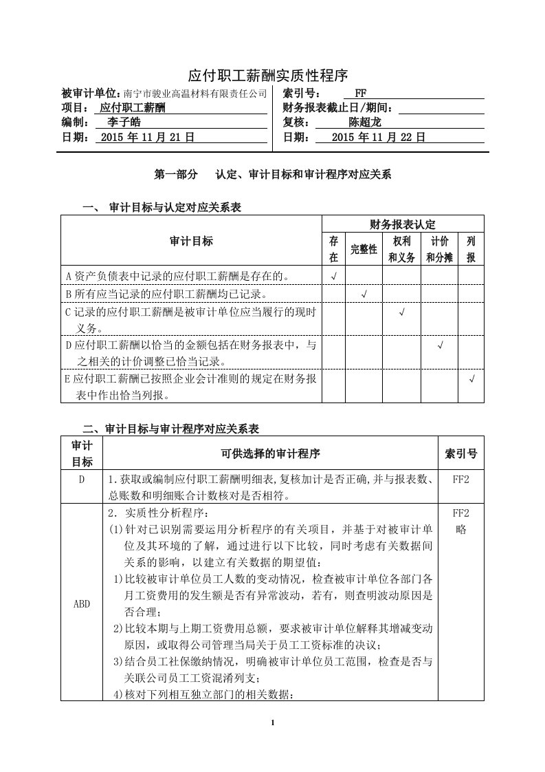 审计工作底稿-3-10应付职工薪酬