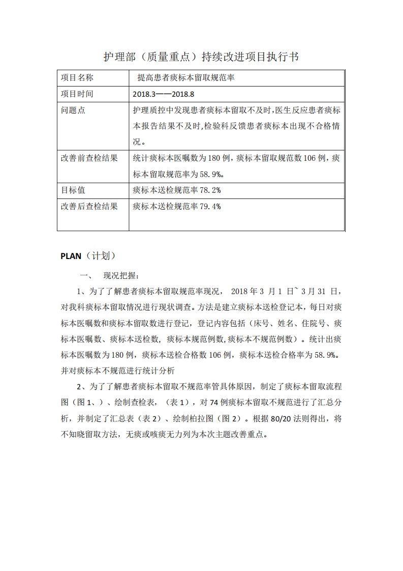 提高患者痰标本留取规范率护理部PDCA改善项目