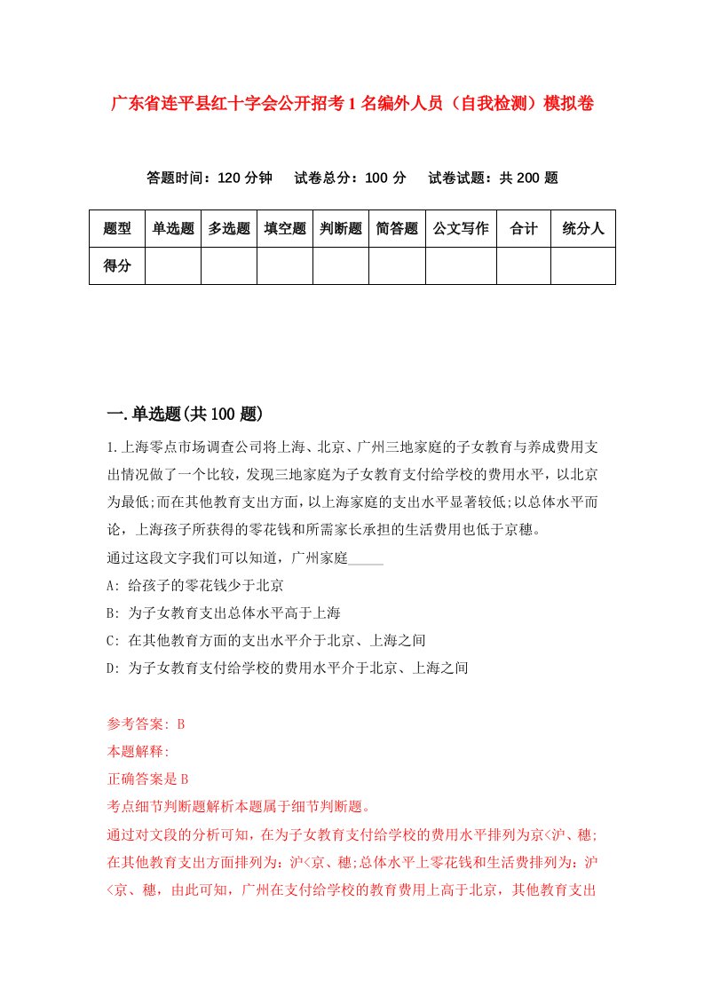 广东省连平县红十字会公开招考1名编外人员自我检测模拟卷第4次