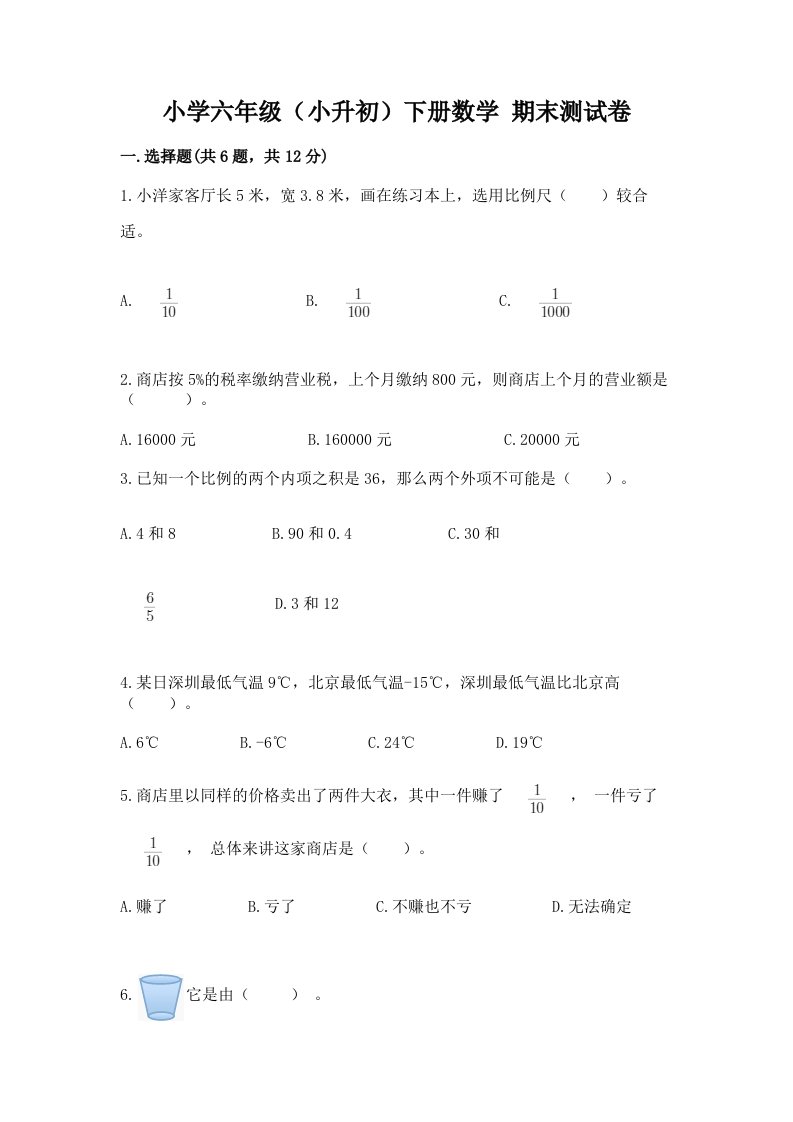 小学六年级（小升初）下册数学