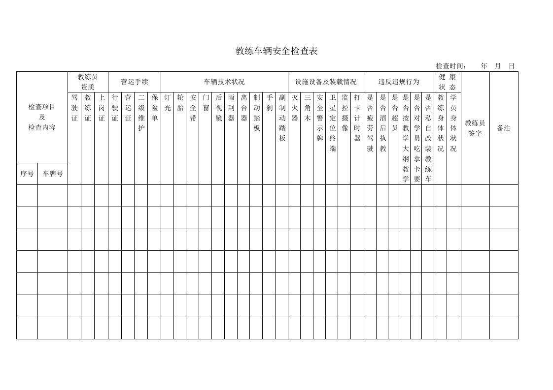 驾校教练车安全检查表