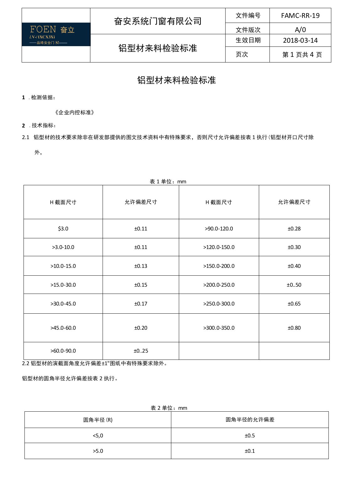 铝型材来料检验标准