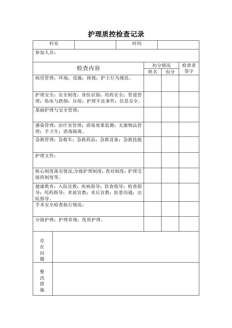 护理质控检查记录