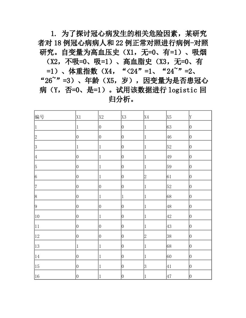 二项分类反应变量logistic回归的练习题