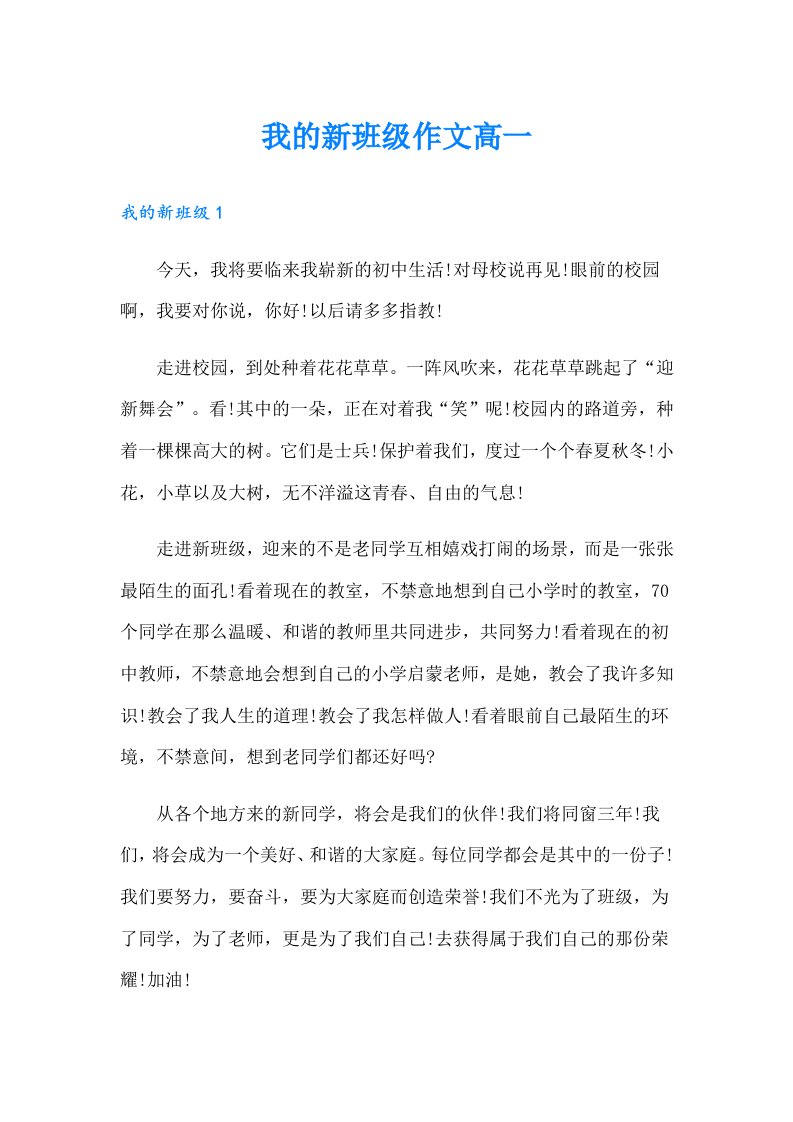 我的新班级作文高一