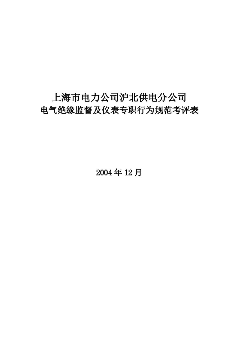 电气绝缘监督及仪表专职规范考评表