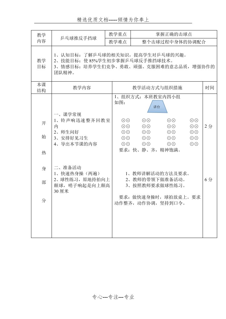 乒乓球反手推挡球教案(共3页)