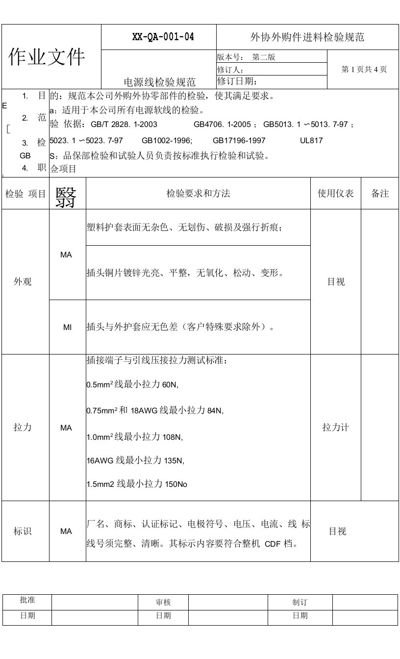 电源线检验规范