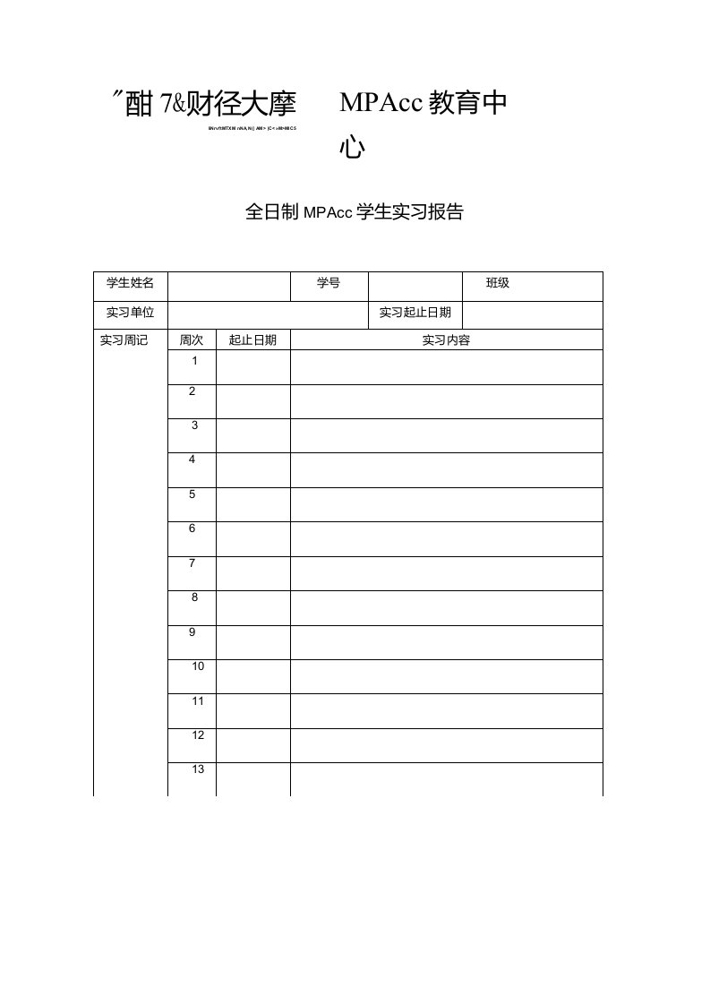 江西财经大学会计硕士实习报告模板