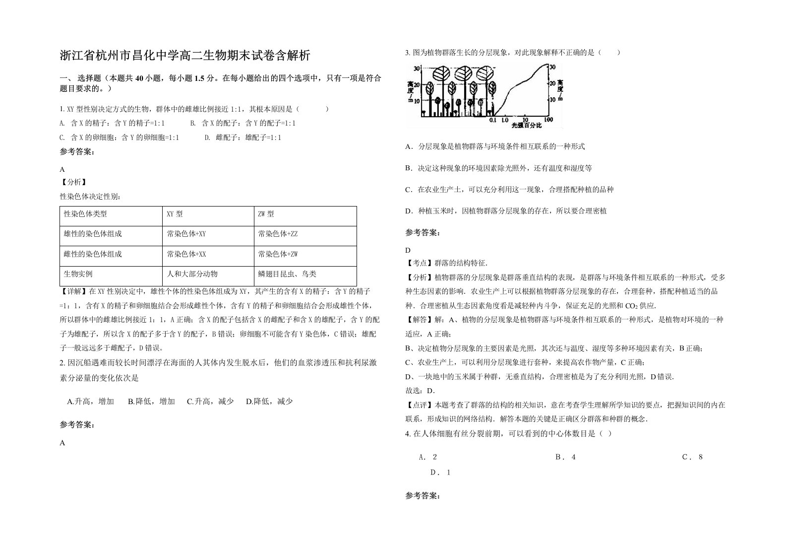 浙江省杭州市昌化中学高二生物期末试卷含解析