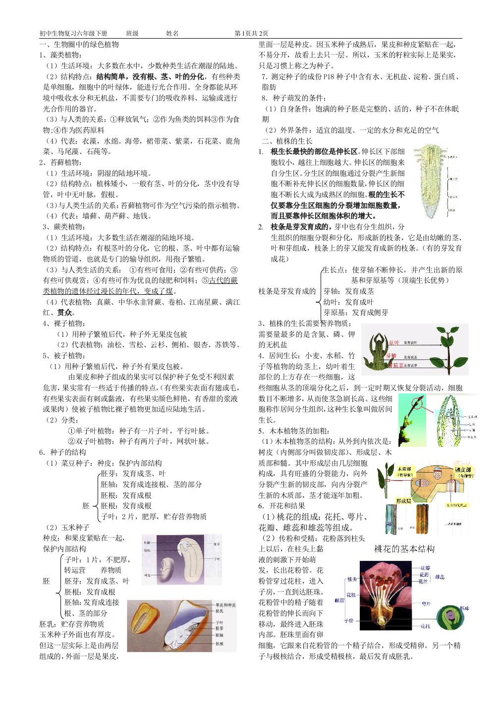 (完整版)非常好用鲁教版生物六年级下复习资料