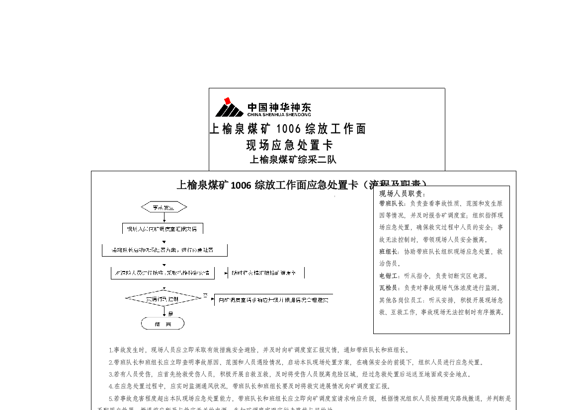 上湾煤矿应急处置卡现场