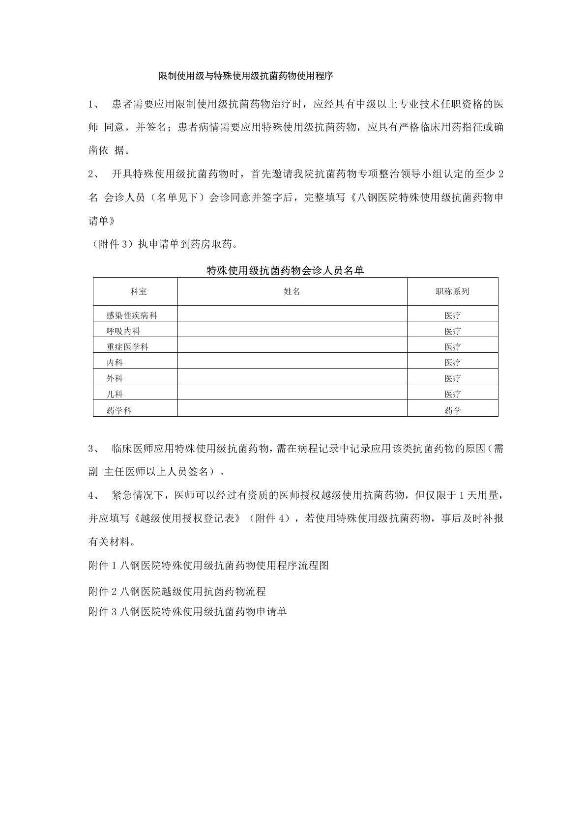 限制使用级与特殊使用级抗菌药物使用程序