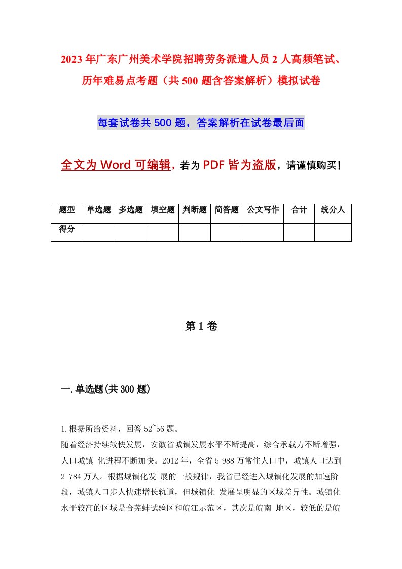 2023年广东广州美术学院招聘劳务派遣人员2人高频笔试历年难易点考题共500题含答案解析模拟试卷