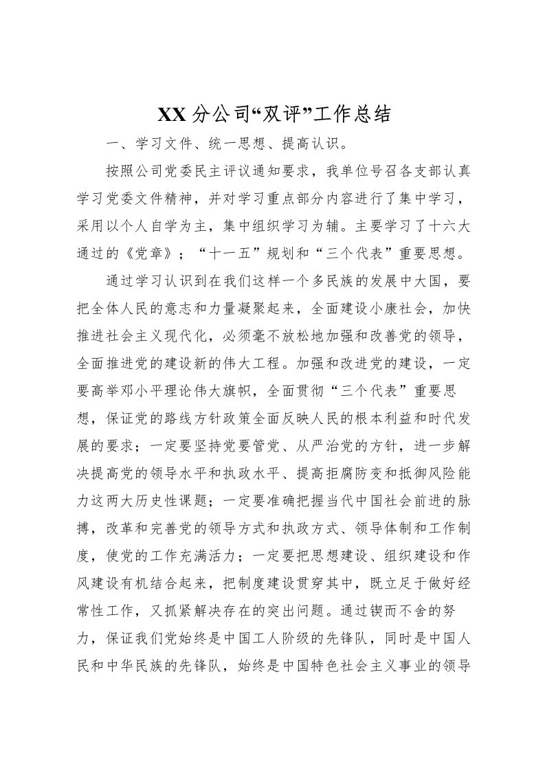 2022-分公司双评工作总结