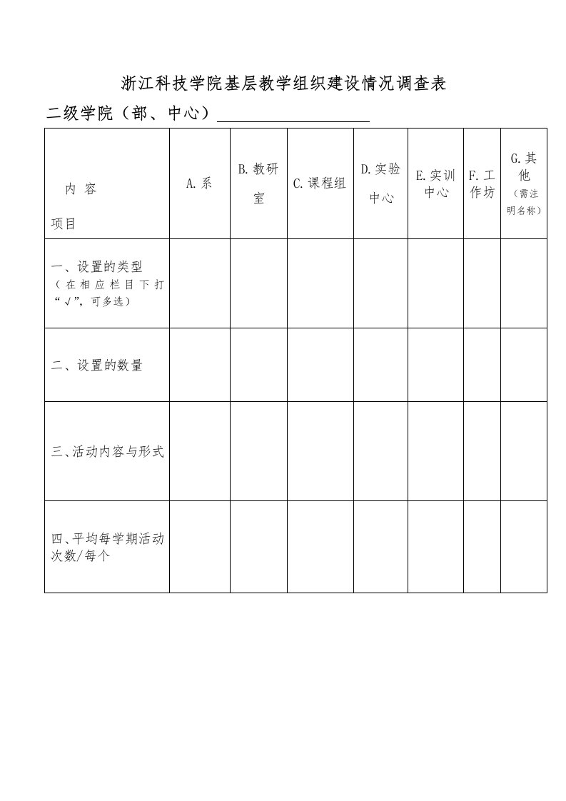 浙江科技学院基层教学组织建设情况调查表