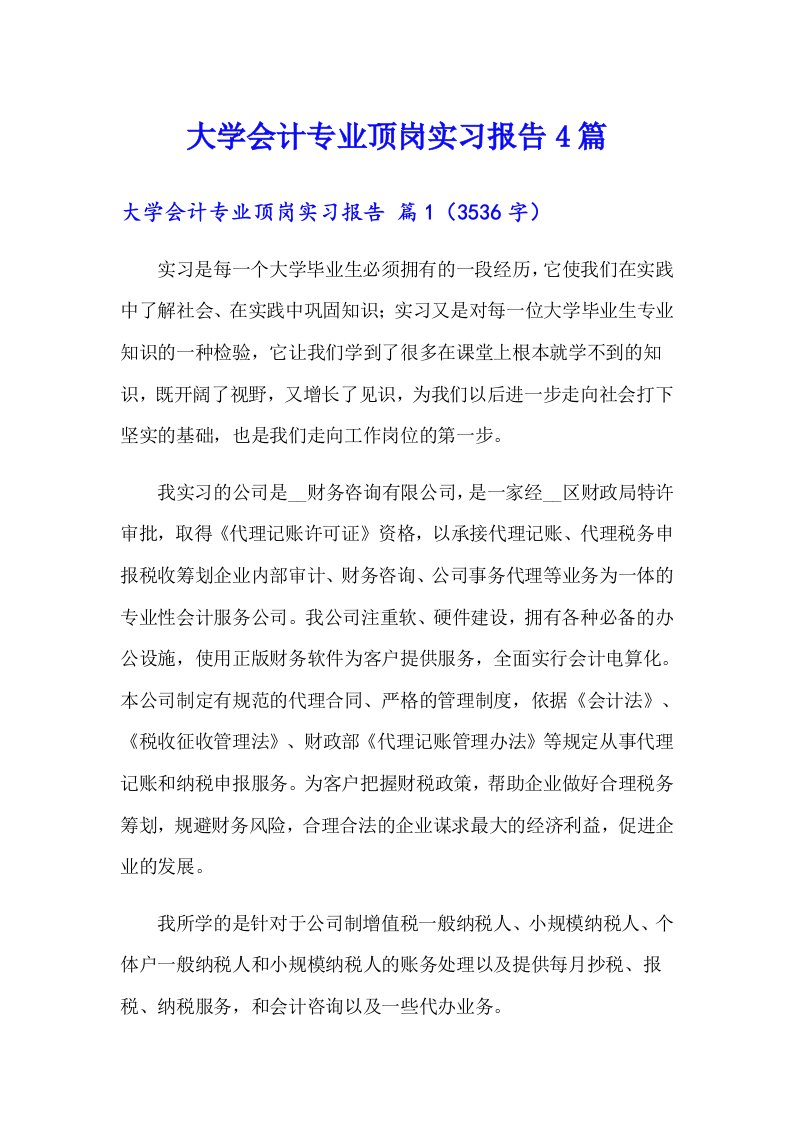 大学会计专业顶岗实习报告4篇