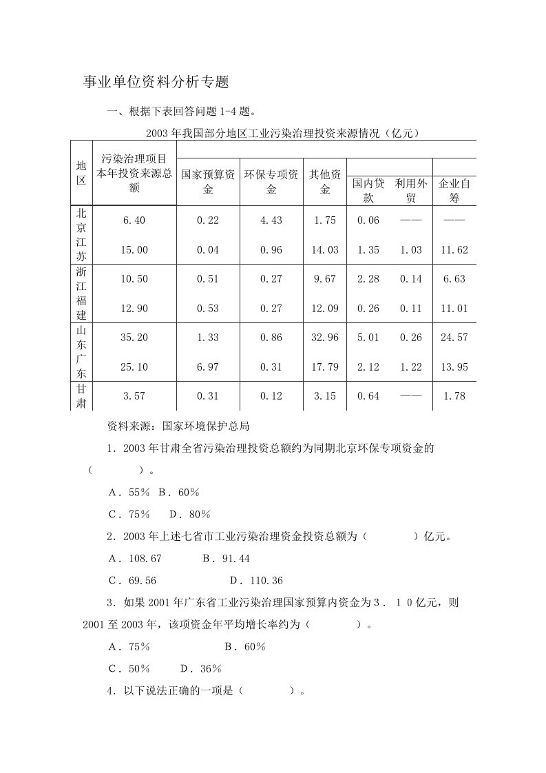 事业单位资料分析题集