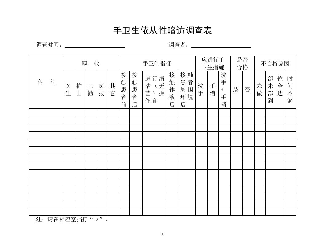 手卫生依从性暗访调查表2