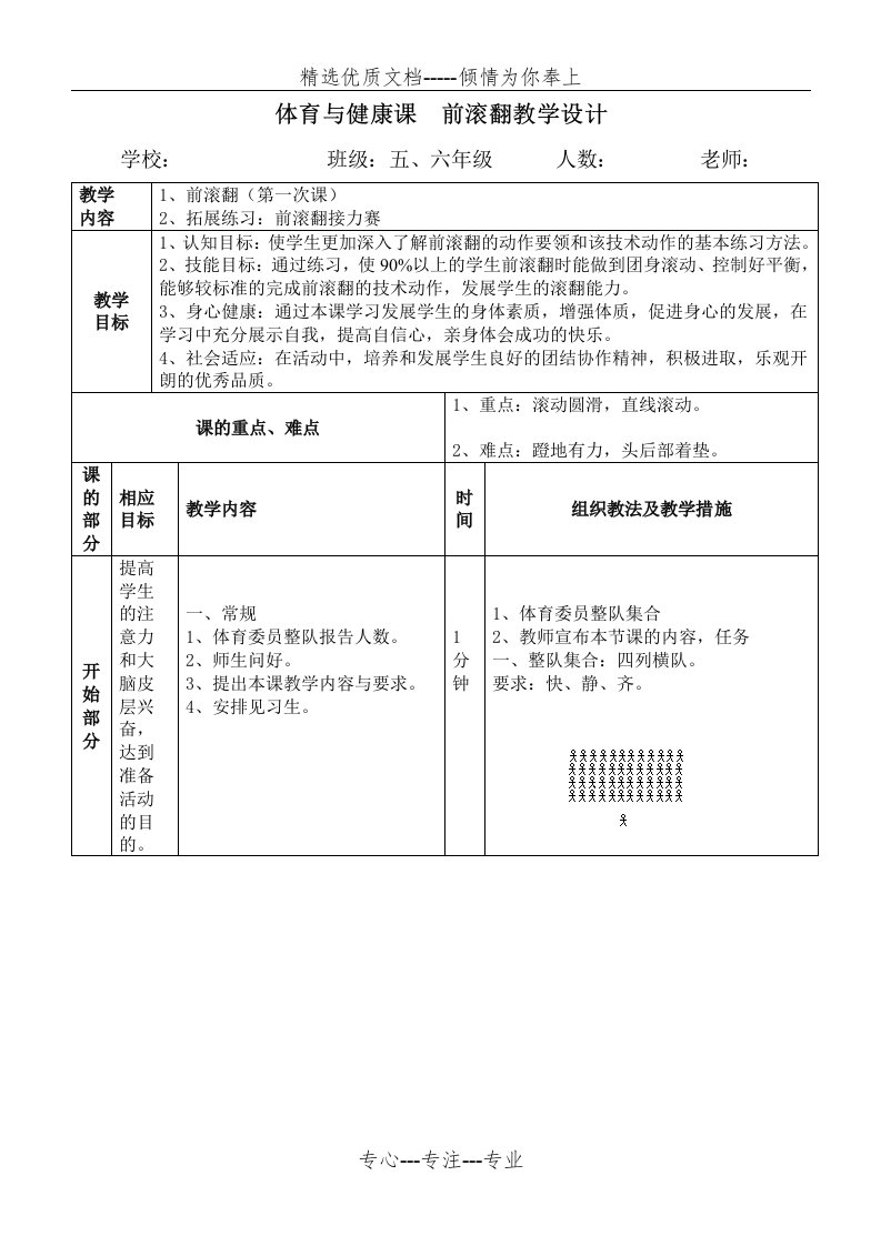 小学六年级体育前滚翻教案(共5页)