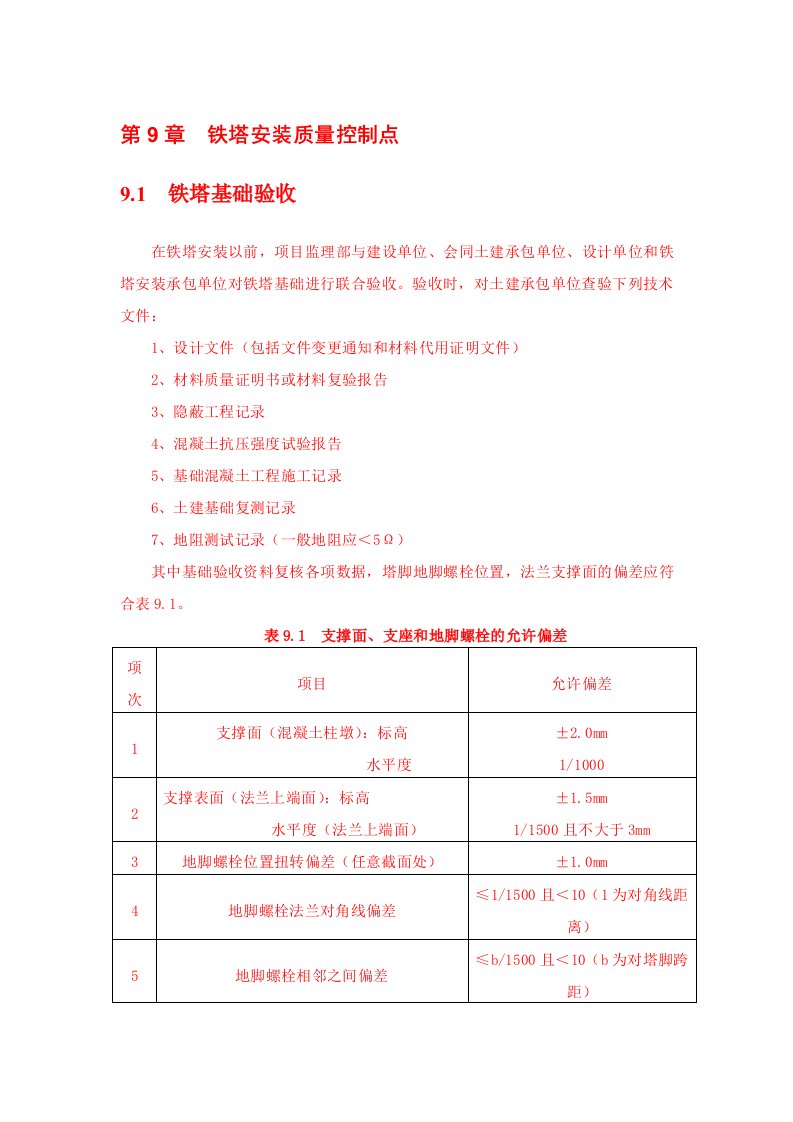 铁塔安装质量控制点