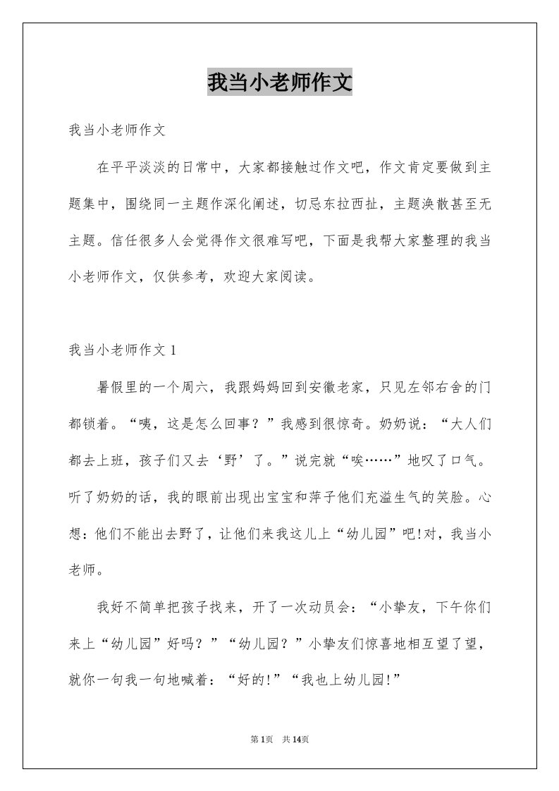 我当小老师作文例文