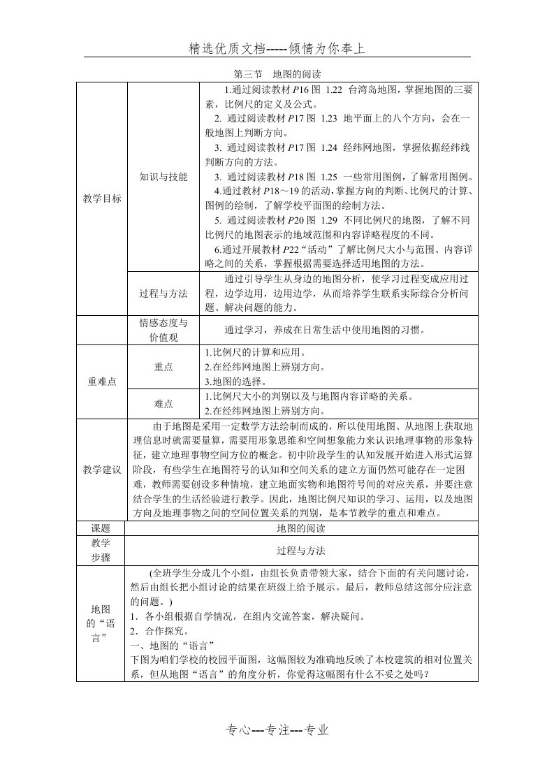 人教版七年级地理上册第一章第三节-地图的阅读教案(共5页)