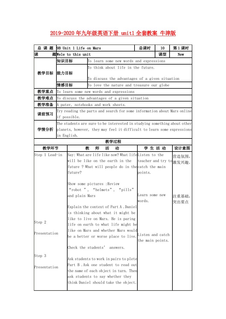 2019-2020年九年级英语下册