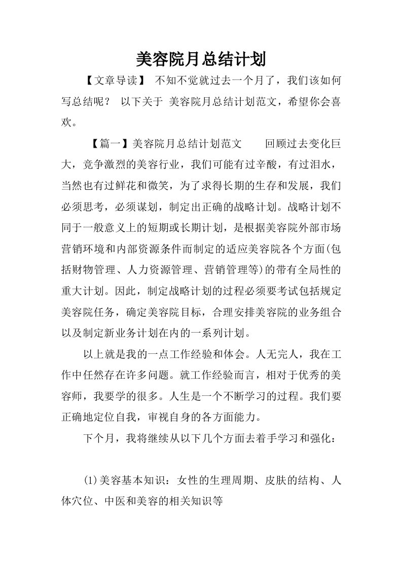 美容院月总结计划.docx