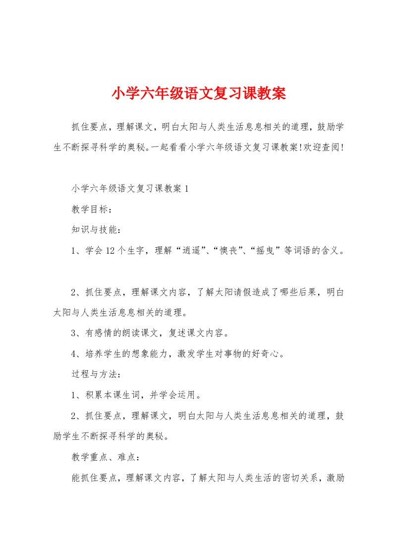 小学六年级语文复习课教案