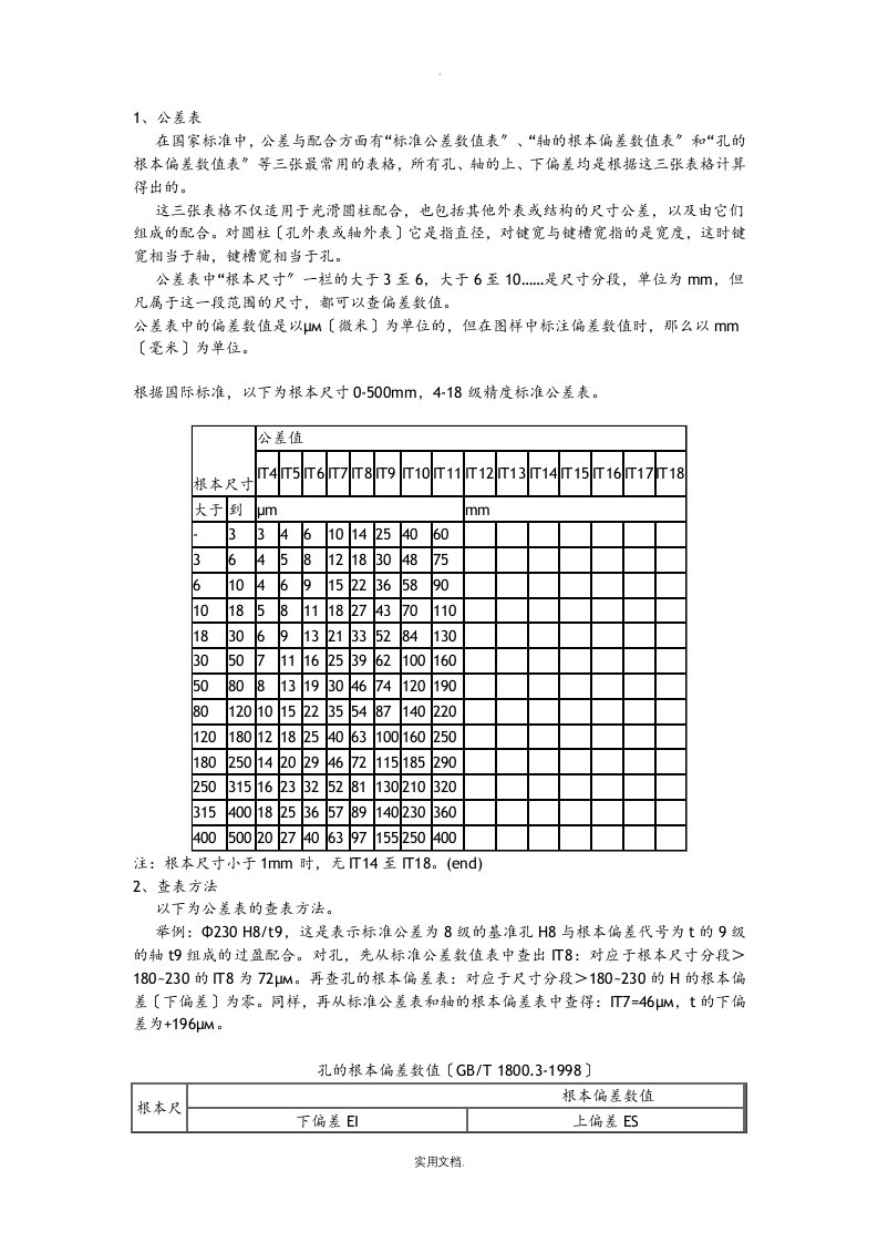 机械制图公差尺寸和查表