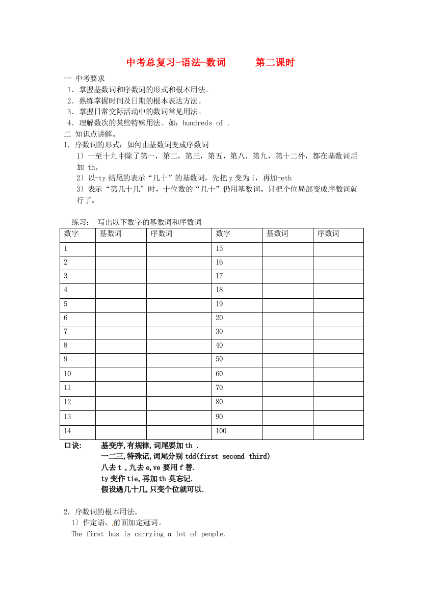 中考总复习-语法-数词第二课时