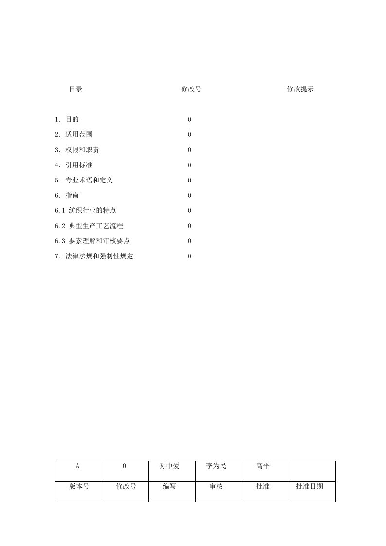 纺织行业质量管理体系审核作业指导书