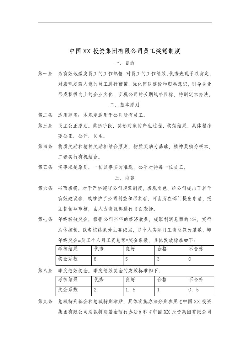 集团公司员工奖惩制度