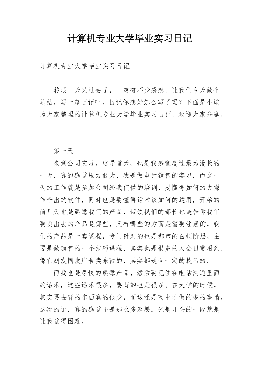 计算机专业大学毕业实习日记