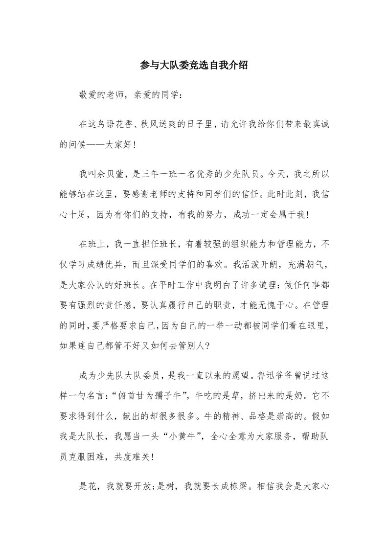 参与大队委竞选自我介绍