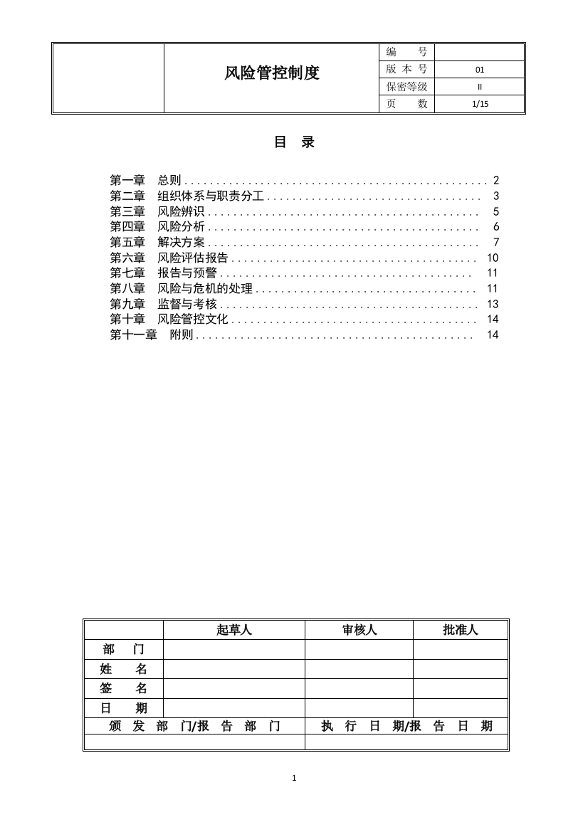 公司风险管控制度