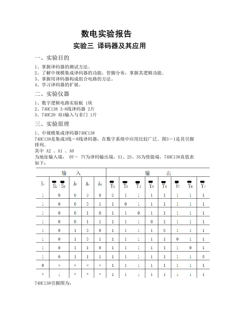 数字电子线路实验报告译码器及其应用