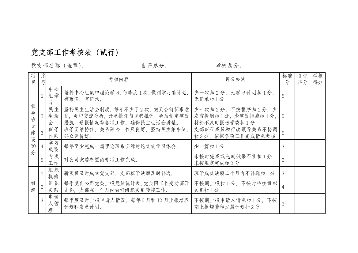 党支部工作考核表-