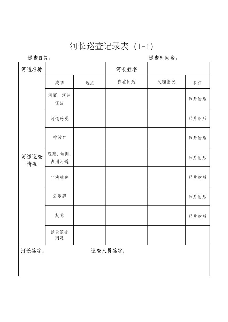 河长巡河记录表实用文档