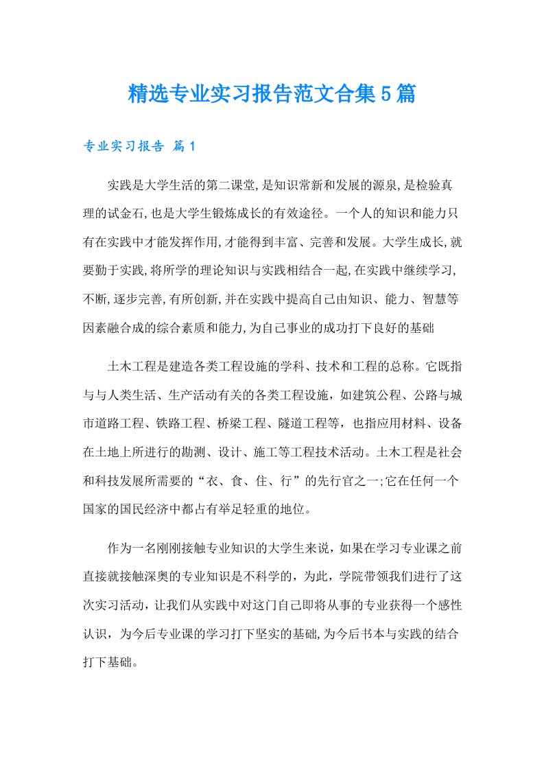 精选专业实习报告范文合集5篇（整合汇编）