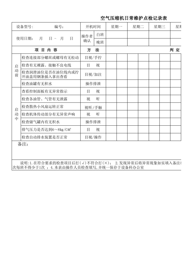 空压机点检表