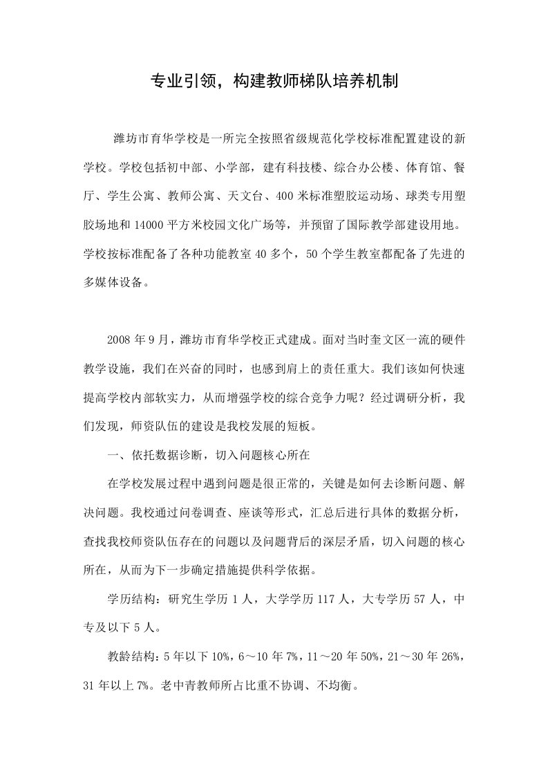 专业引领，构建教师梯队培养机制